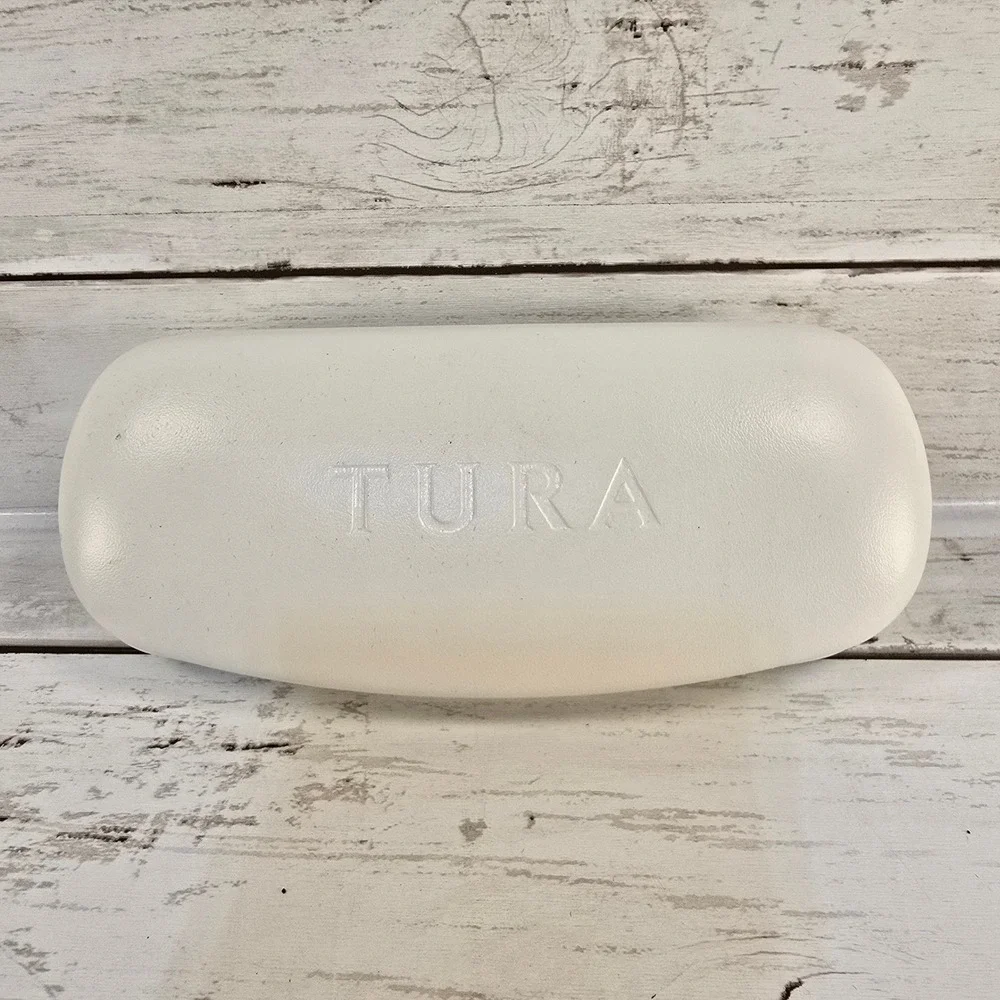 Tura Hard Shell‎ Eyeglass Case White Faux Leather Grey Felt Lining Clamshell